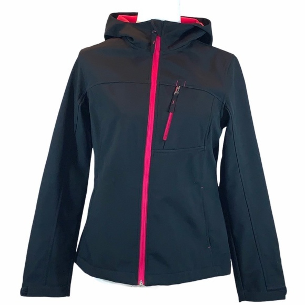 Free Tech size S black w hot pink trim long sleeve zip up athletic hooded jacket